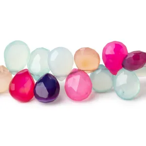 10x8-12x9mm Multi Color Chalcedony Faceted Pears 7.5 inch 46 Beads