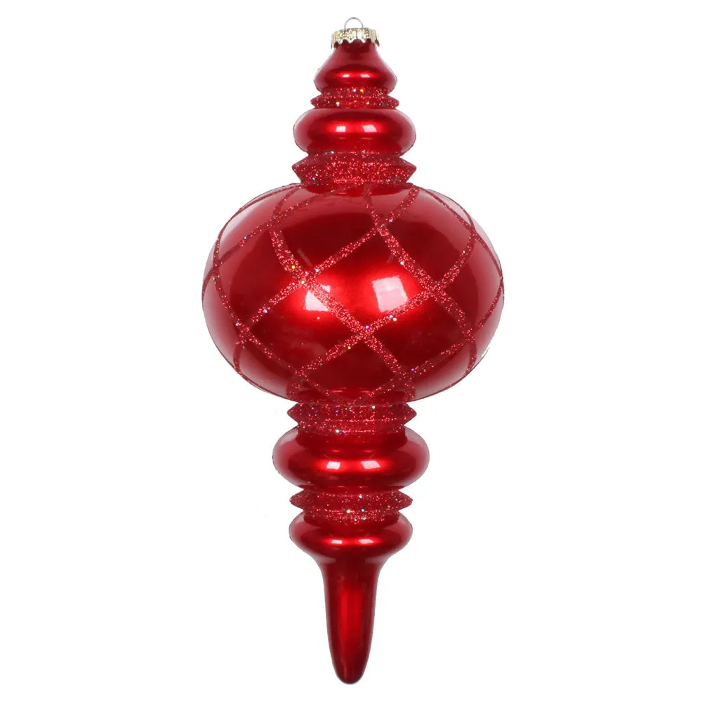 13" Candy Finish Net Top Finial Ornament with Glitter Accents