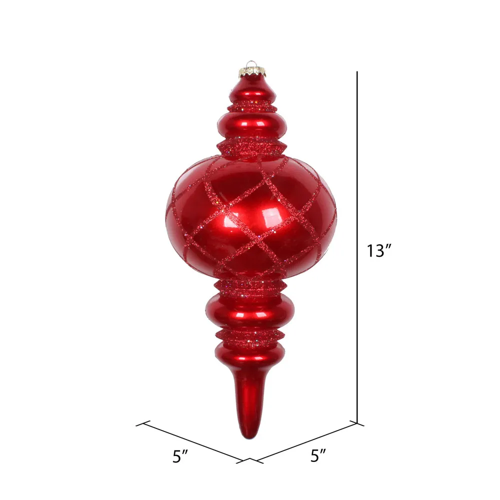 13" Candy Finish Net Top Finial Ornament with Glitter Accents