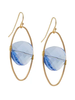 18K Matte Gold Plated Blue Crystal Wire Wrapped Earrings