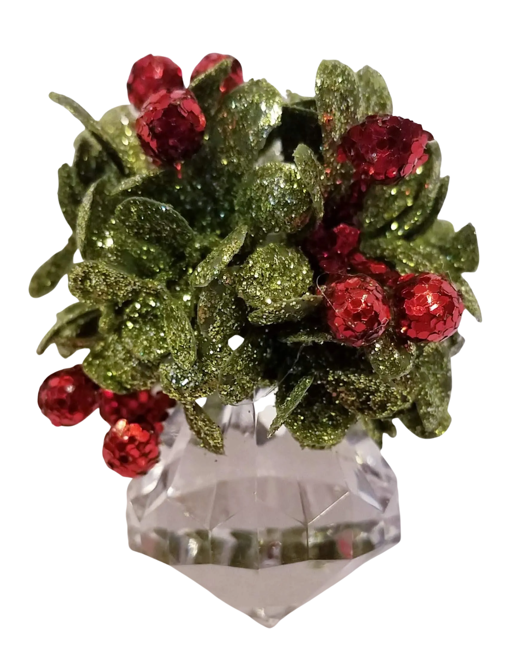 Acrylic Crystal Ornament with Greenery & Red Berries 2.5 "