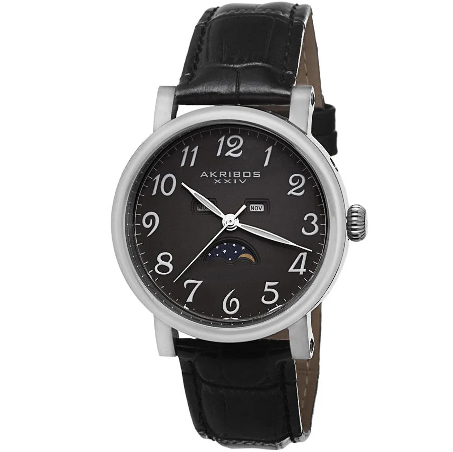 Akribos XxivBlack Dial Black Leather Men's Watch AK633SSB