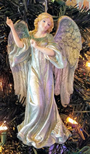 Aqua blue angel ornament- resin 7"