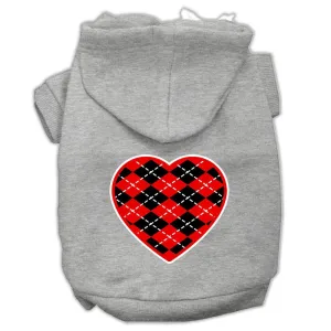 Argyle Heart Red Screen Print Pet Hoodies Grey Size XXL (18)