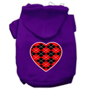 Argyle Heart Red Screen Print Pet Hoodies Purple Size Sm (10)