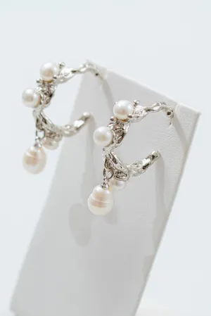 Baroque Pearl Hoops | Silver