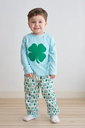 Blue clover applique boy set