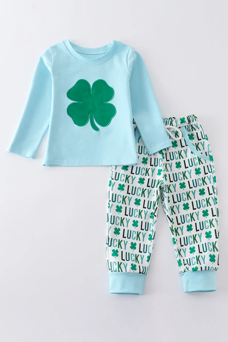 Blue clover applique boy set