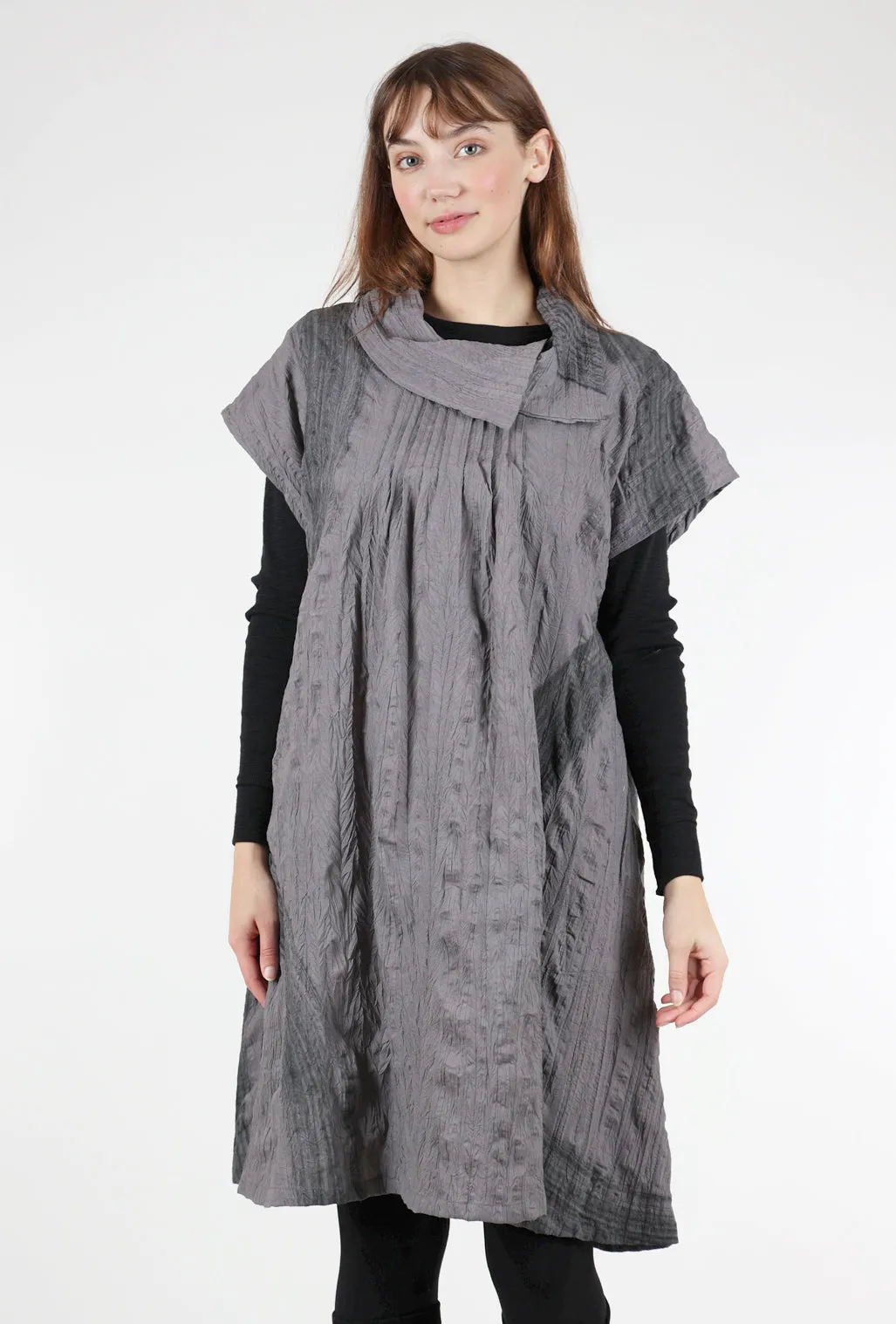 Brush Print Split Cowl Dress, Gray