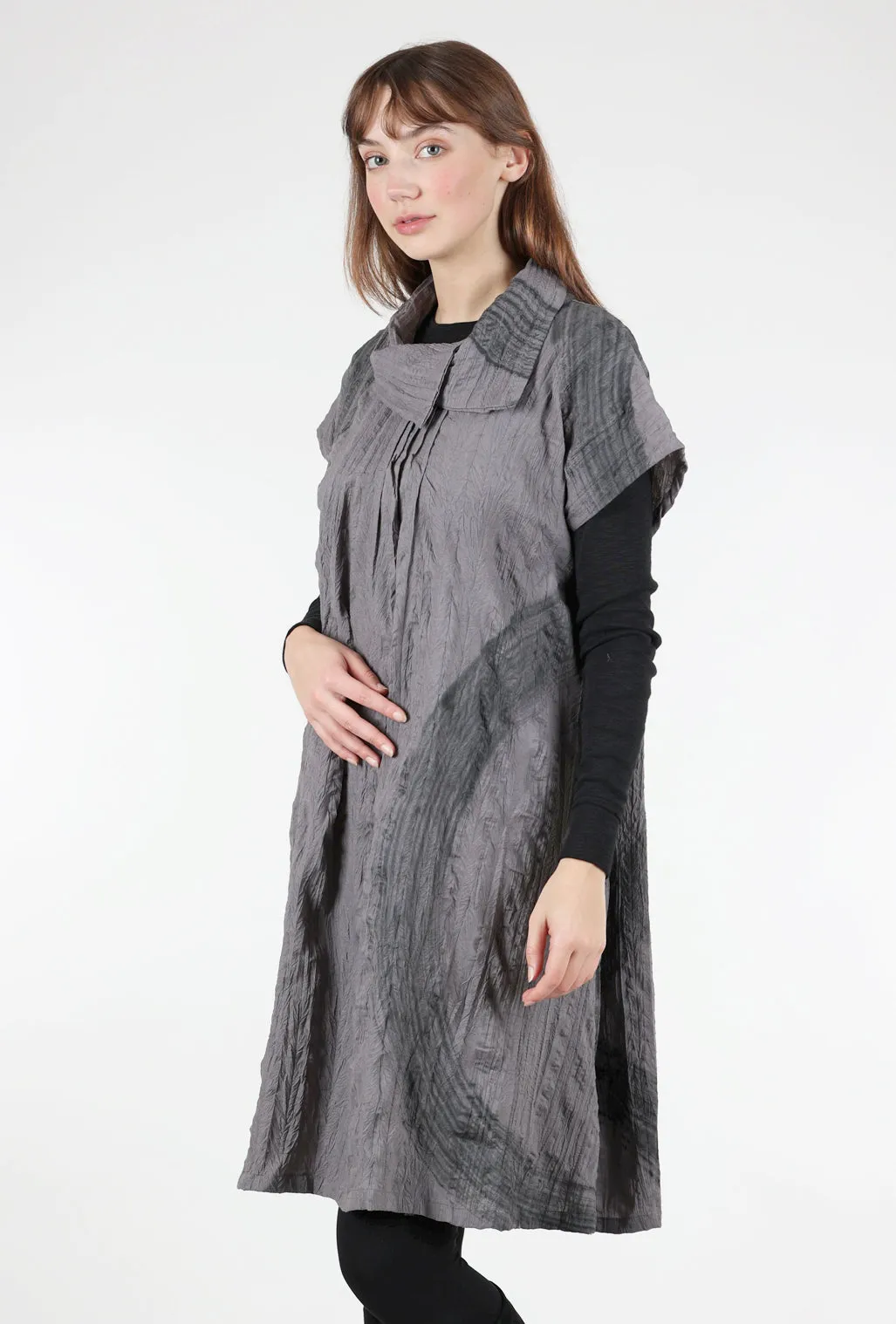 Brush Print Split Cowl Dress, Gray