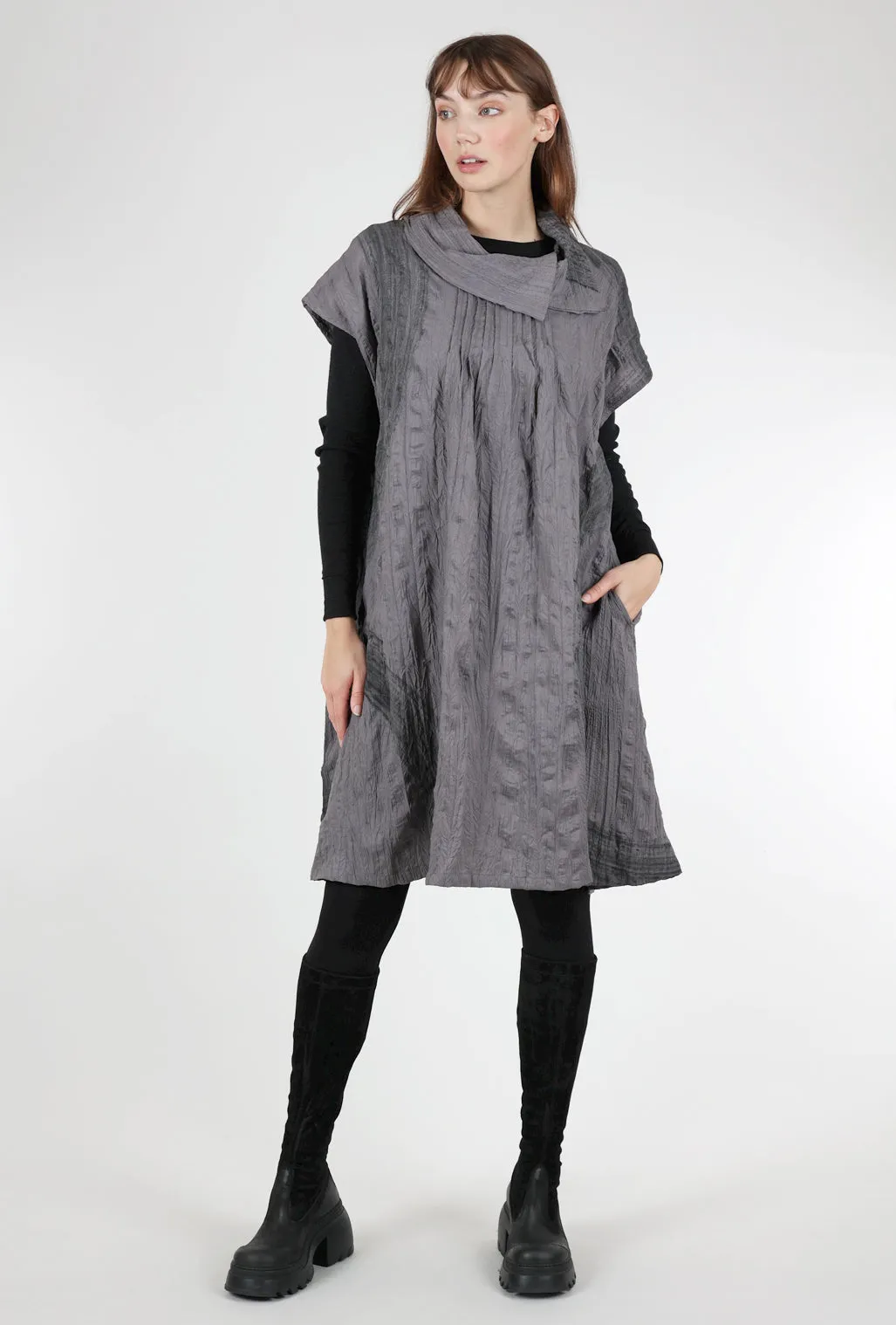 Brush Print Split Cowl Dress, Gray