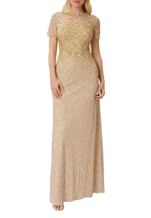 Gold Beaded Back Slit Gown