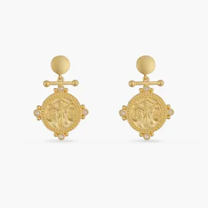 Opal Libra Zodiac Gold Plated Silver Earrings