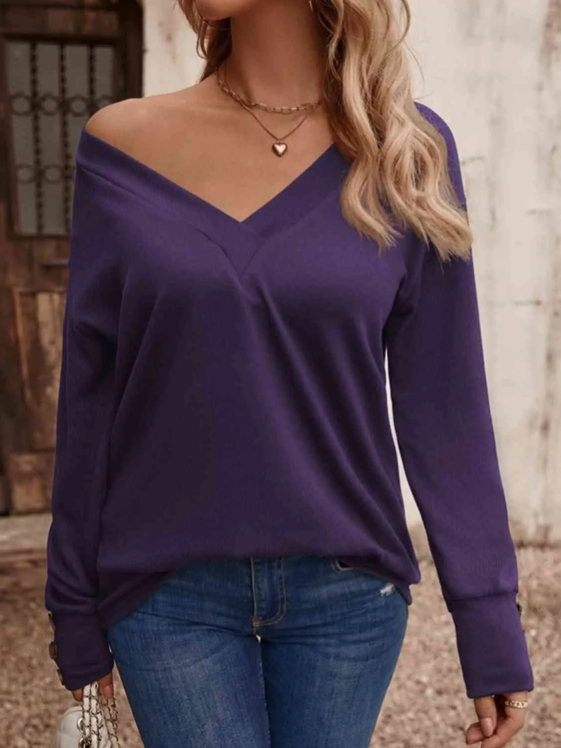 V-Neck Long Sleeve Top